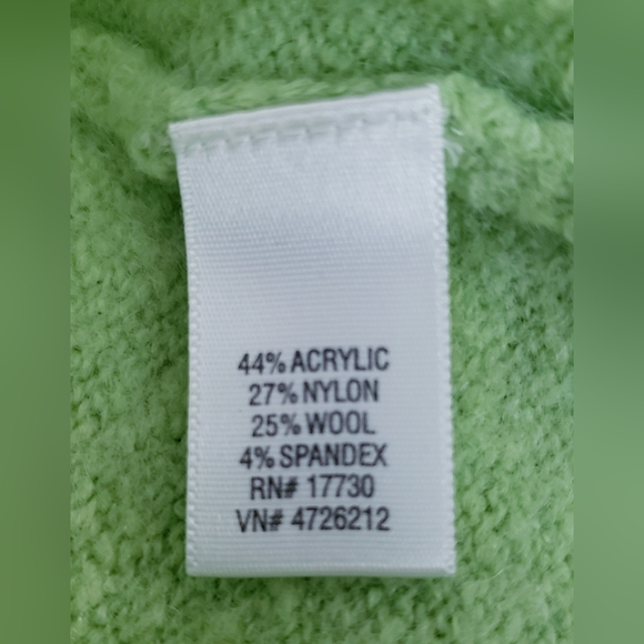 Cherokee Key Lime Green Wool Blend Long Sleeve Turtle Neck Sweater - Picture 5 of 8